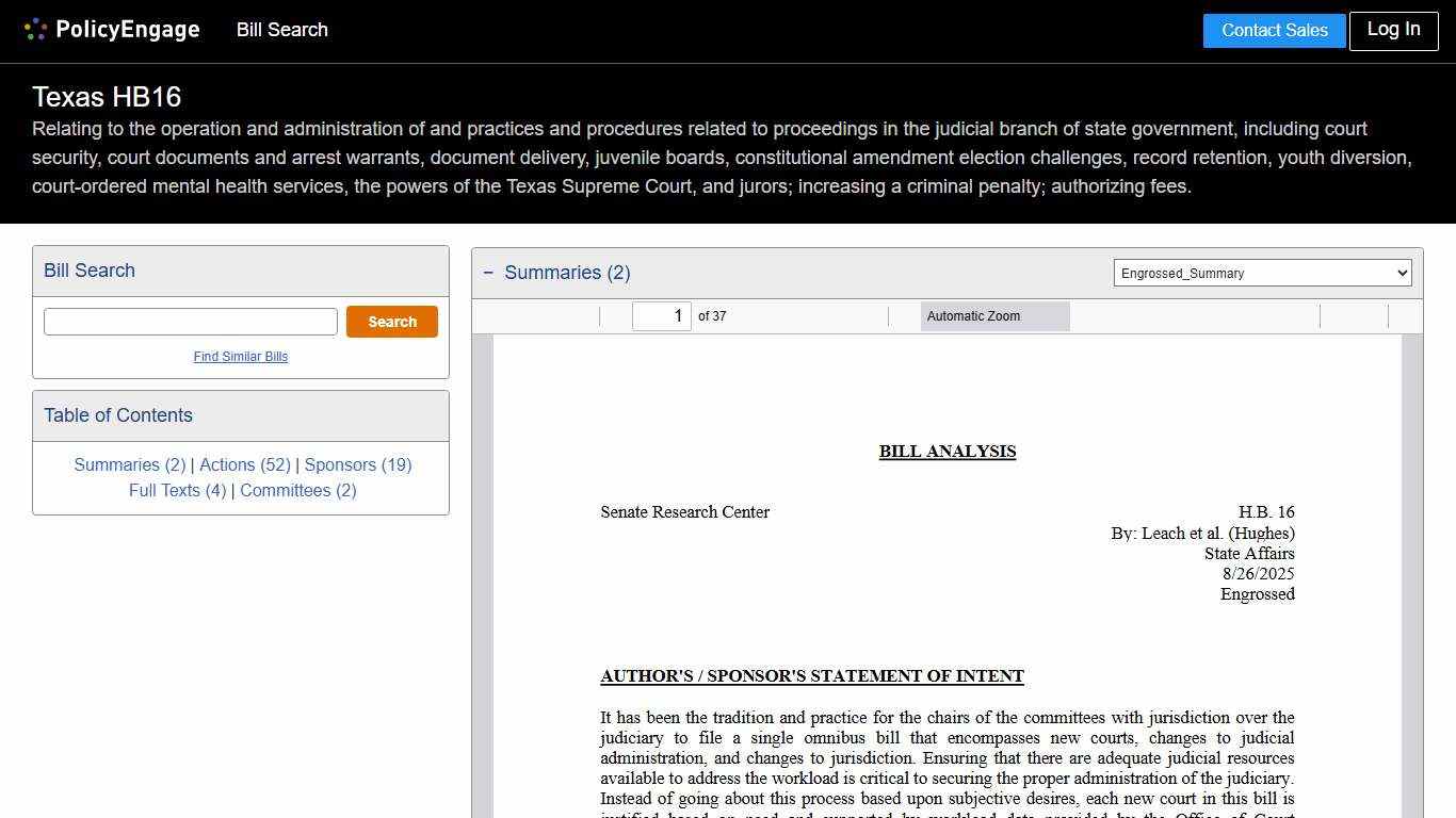 HB16 | Texas 2025-2026 | Relating to the operation and administration of and practices and procedures related to proceedings in the judicial branch of state government, including court security, court documents and arrest warrants, document delivery, juvenile boards, constitutional amendment election challenges, record retention, youth diversion, court-ordered mental health services, the powers of the Texas Supreme Court, and jurors; increasing a criminal penalty; authorizing fees. - Legislative